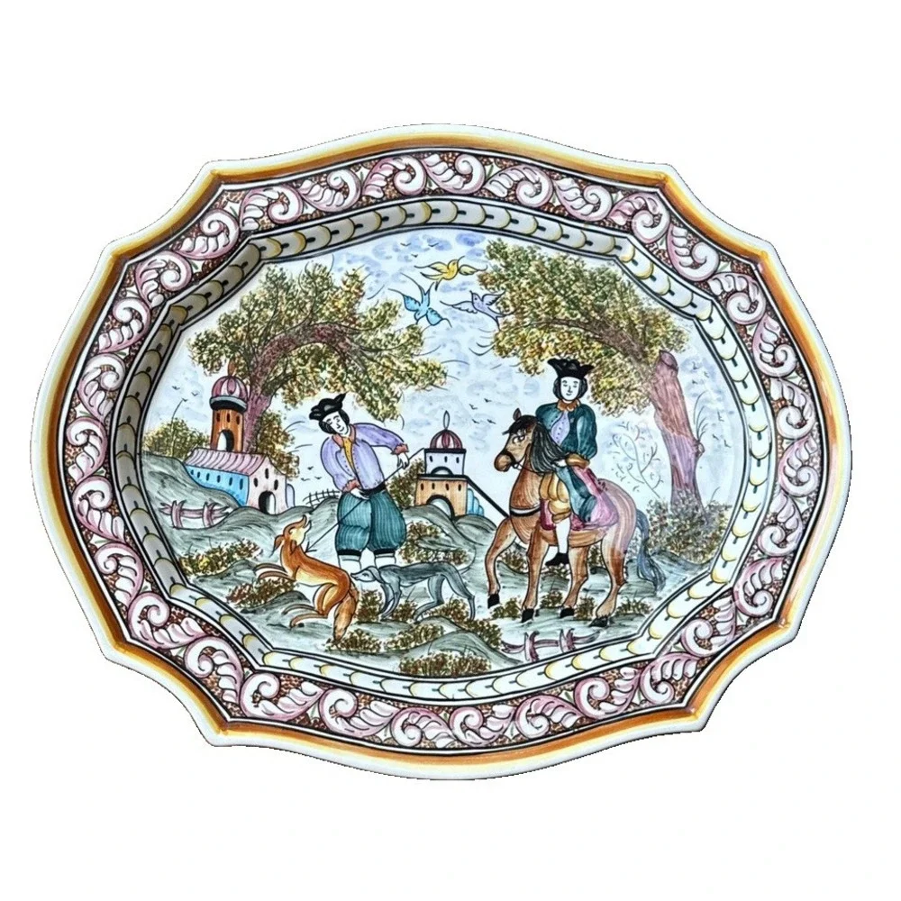 CERAMICA DE CONIMBRIGA Portugal #262 Hand Painted Ceramic Platter Hunting Scene